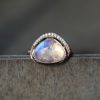 Rainbow Moonstone 18k Rose Gold Diamond Orbit Ring