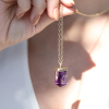 Long Gold Amethyst Crystal Necklace
