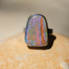 Opalized Wood Silver and Gold Ring