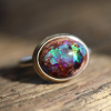 Oval Mexican Matrix Opal Silver and Gold Ring