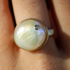 Oval Cultured Pearl Ring with Diamond