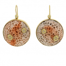 Pink Coral Drop Earrings with Diamond Barnacle Accents Image