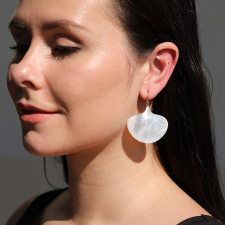 Large Mother of Pearl Ginko Leaf Gold Earrings Image