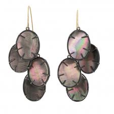 Oxidized Black Mother of Pearl Silver Dollar Earrings Image