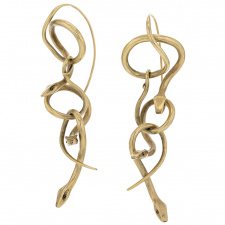 Gold Serpent with Black Diamond Eye Chandelier Earrings Image