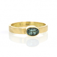 Faceted Blue Green Tourmaline Oval 18k Gold Ring Image