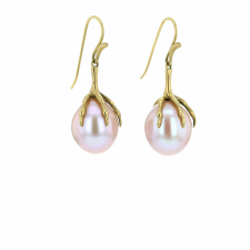 Large Pink Pearl Claw Gold Earrings Image
