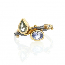 Sapphire and Diamond Blackened Silver and Gold Seafire Ring Image