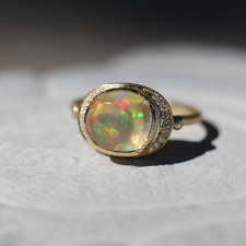 Fire Opal Diamond Halo Gold Ring Image