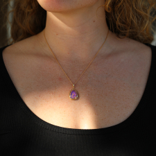 Fossilized Wood Opal Ellipse Diamond Necklace Image