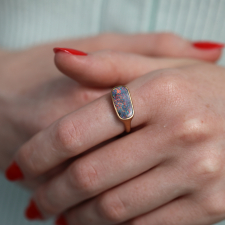 Small Rectangular Australian Boulder Opal Rose Gold Ring Image