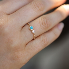 Turquoise and Diamond Etched Gold Ring Image