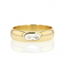 Oval Rose Cut Diamond 18k Gold Gypsy Band Ring Image