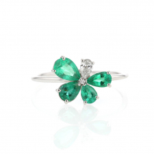 Emerald and Diamond Butterfly 18k White Gold Ring Image