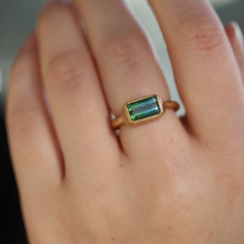 Emerald Cut Bi Color Green Tourmaline Ring Image