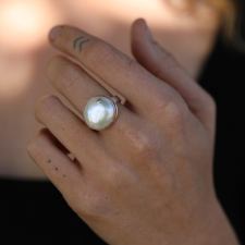 Oval Cultured Pearl Ring with Diamond Image
