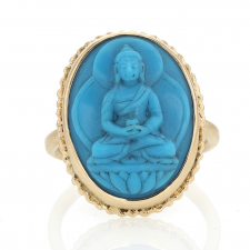 Carved Sleeping Beauty Turquoise Buddha Gold Ring Image
