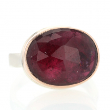 Oval Rose Cut Deep Pink Tourmaline Rose Gold  and Silver Ring Image