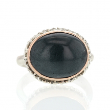 Oval Smooth Silver and Rose Gold Moss Aquamarine Ring Image
