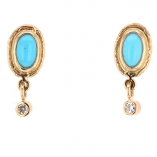 Turquoise Post Stud Earrings with Diamond Dangles Image