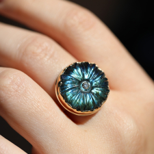 Carved Labradorite Flower Ring with Diamond Image