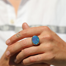 Australian Black Opal Silver and Gold Ring Image