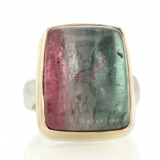 Vertical Watermelon Tourmaline Silver and Rose Gold Ring Image