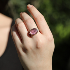 Oval Table Up Light Pink Tourmaline Silver and Gold Ring Image