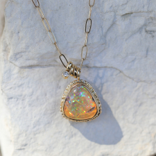 Magical Mexican Fire Opal with Diamond Accent 14k Gold Necklace Image