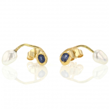 Keishi Pearl and Blue Sapphire Seafire Post Earrings Image