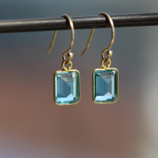 Inverted Blue Topaz Hanging 18k Gold Earrings Image