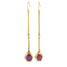 Ruby Crystal Slices 18k Gold Cast Line Earrings Image