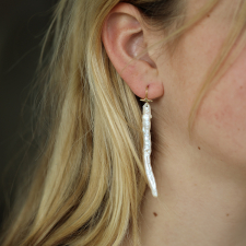Long Freshwater Pearl 18k Gold Stick Earrings Image