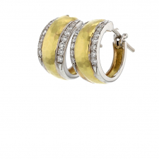 Small 18k Yellow and White Gold Diamond Hoop Earrings Image
