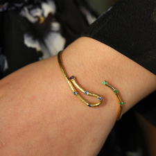 Sapphire and Emerald 18k Gold Cuff Bracelet Image