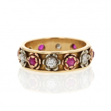 Flower Ruby and Diamond Gold Ring Image