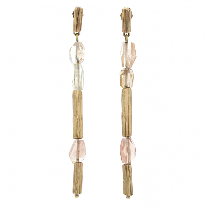 Sunstone and Gold Reed Earrings