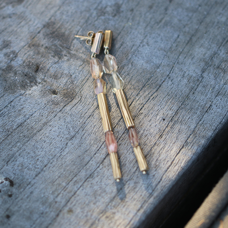 Sunstone and Gold Reed Earrings