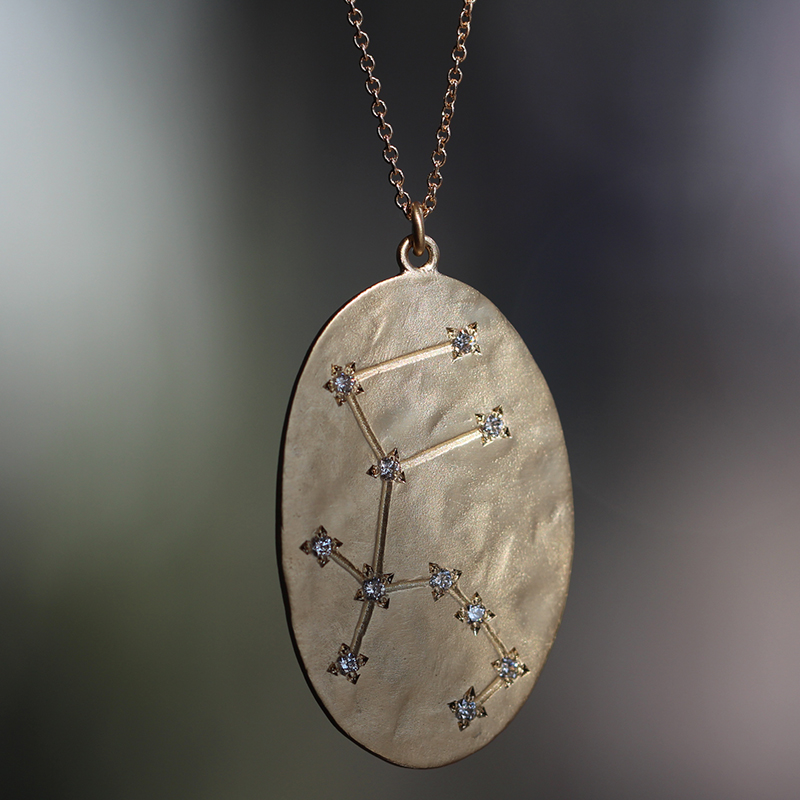 Aquarius 14k Gold Diamond Constellation Astrology Necklace