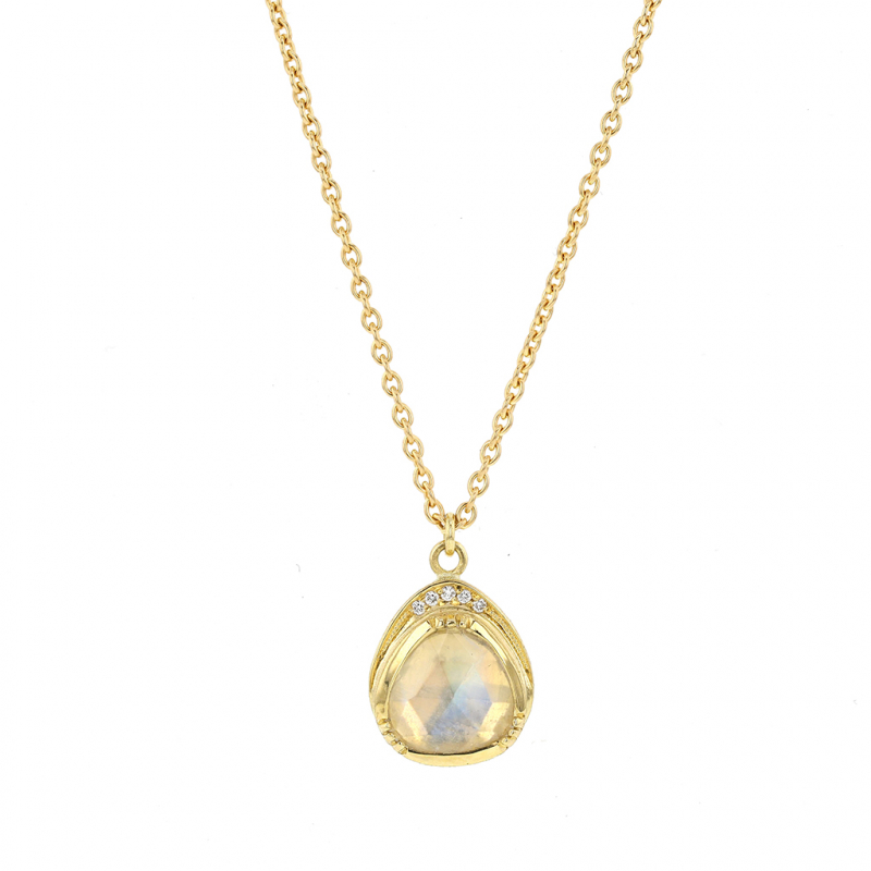 Orbit Halo Moonstone 18k Gold Necklace