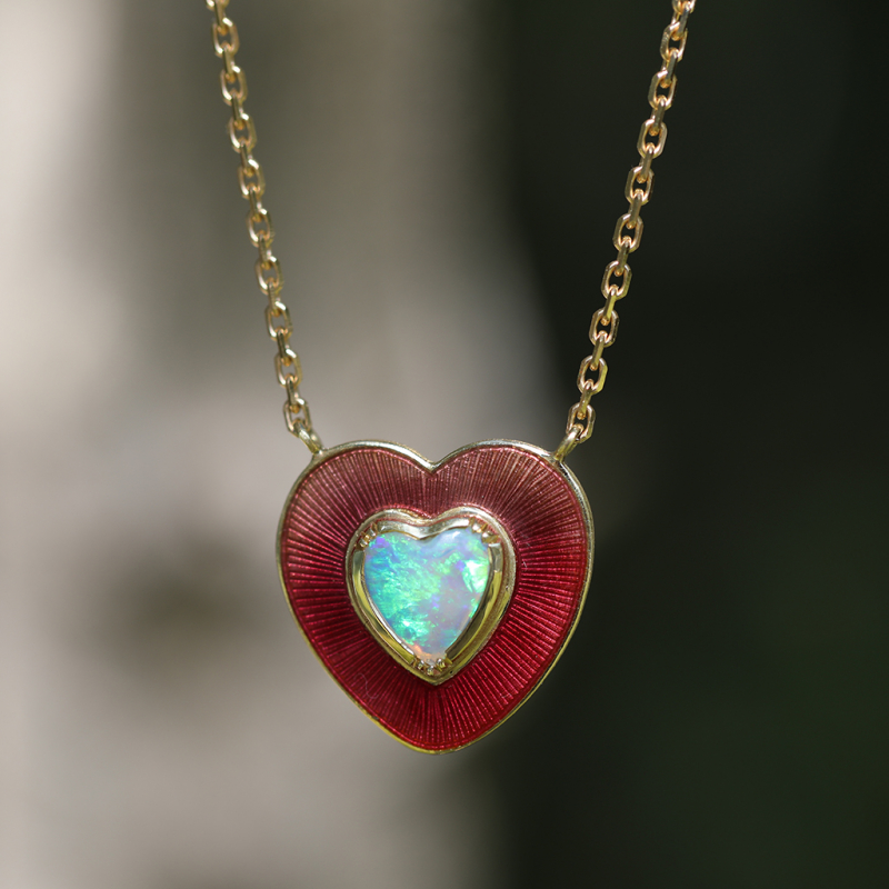 Heart Enamel Opal Necklace