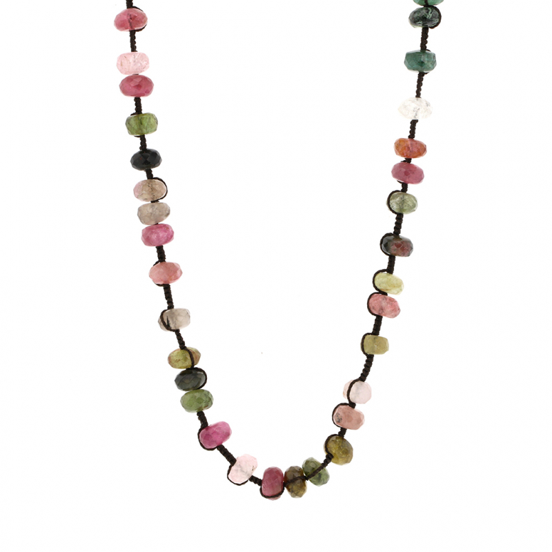 Multi-Color Tourmaline Silk Cord Necklace