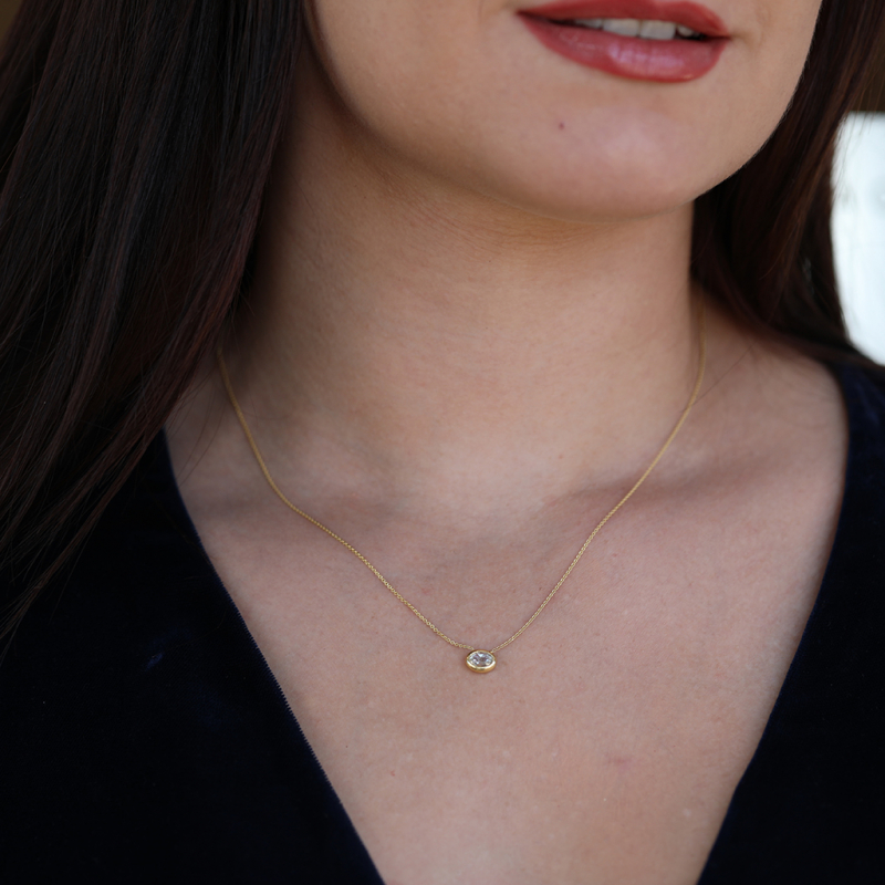 Oval Rose Cut Diamond 18k Gold Necklace
