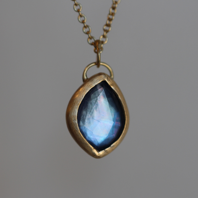 Crystal Quartz, Moonstone and Blue Sapphire Gold Necklace
