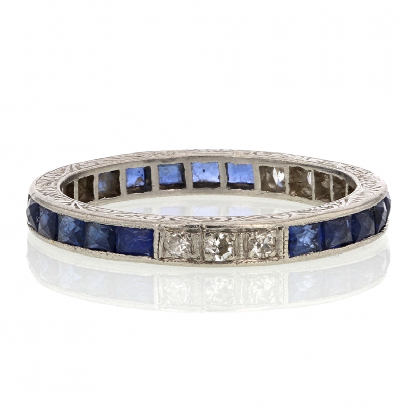 Vintage Diamond and Sapphire Platinum French Cut Ring