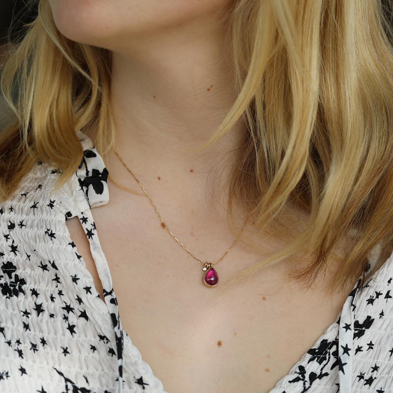 Teardrop African Ruby with Diamond Necklace