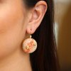 Pink Coral Drop Earrings with Diamond Barnacle Accents