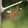 Red Coral Cherries Gold Earrings
