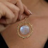 Rainbow Moonstone Lunar Eclipse Necklace with Diamonds