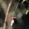 Gold Scavenger Necklace with Black Onyx, Rubeliite and Feather N